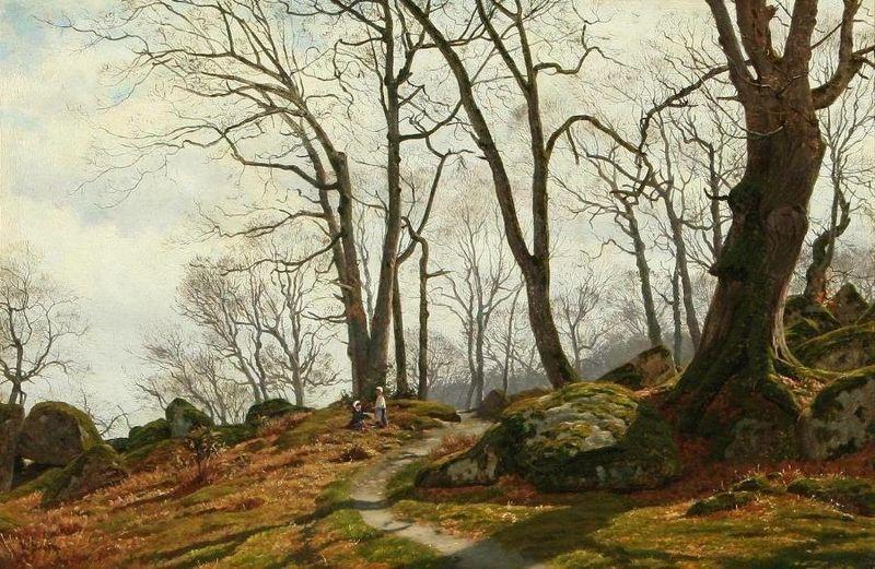 Vilhelm Groth To smapiger i skoven en efterarsdag china oil painting image